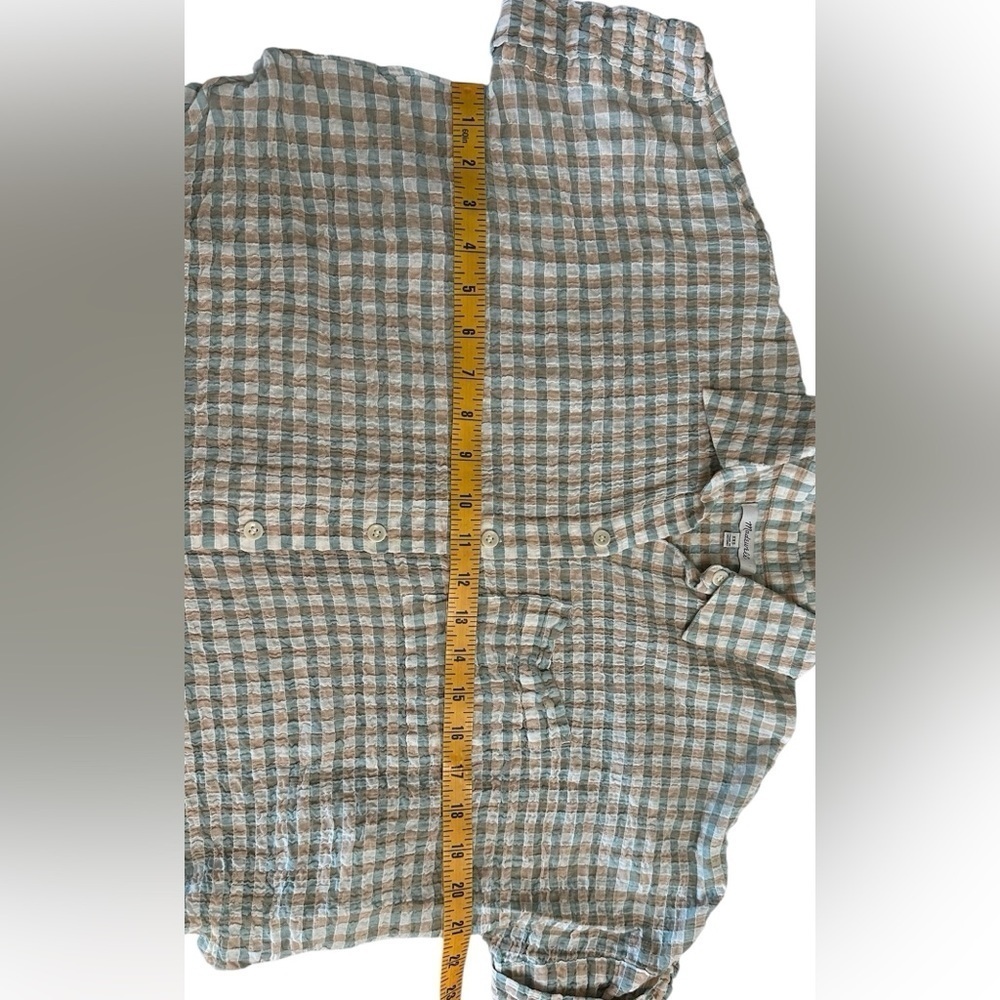 MADEWELL Women’s Plaid Button-Up Shirt Cream/Tan Short Sleeves Size XXS - Picture 8 of 9